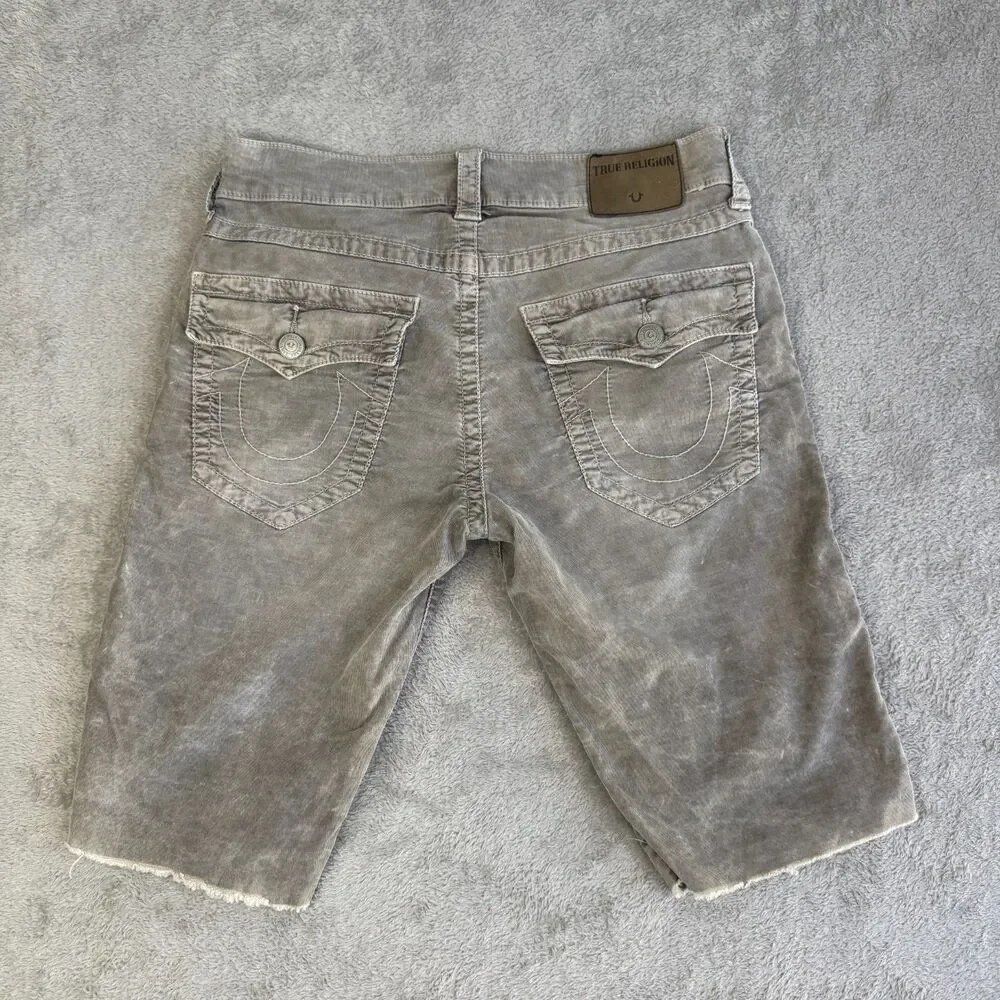 True Religion Ricky Cut Off Shorts Men's 31 Gray Corduroy Relaxed Fit Whiskered